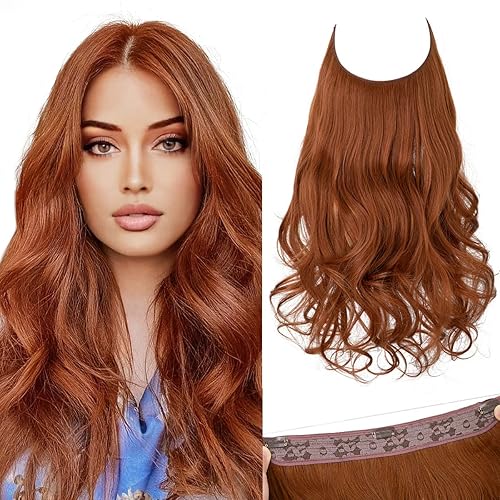 Miniatura 26 de SARLA - Extensiones de cabello con hilo invisible, con 3 clips, postizo sintético largo, ondulado, rizado, diadema ajustable transparente