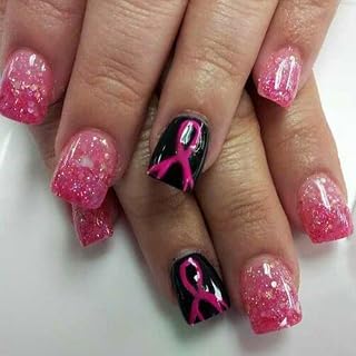 Breast Cancer Press on Nails Short Square Fake Nails Pink Ribbon False Nails with Pink Gradient Glitter French Tips Design Sparkly Breast Cancer Awareness Artificial Nails for Women Manicure DIY 24Pcs