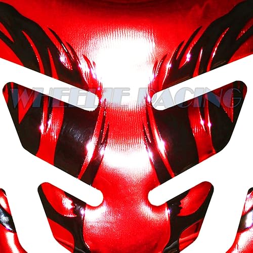 Miniatura 2 de ExtremePowersport s 3D Negro Tribal Fire Patrón Vinilo CombustibleGas Tanque Pad AdhesivoAdhesivo Protector Espejo Superficie Cromo Rojo