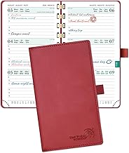 POPRUN Academic Pocket Diary 2026-2027 Slim (16.5x9 cm) Week to View Spiral 17 Months (Aug'26 - Dec'27) Small for Bag,Mid Year Weekly Planner PU Leather Cover(Burgundy)