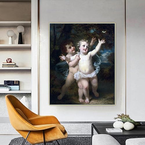 Miniatura 6 de Imágenes de Hugues Merle "La mariposa" impreso en lienzo, cuadrode arte de pared para la decoración del hogar de la sala de estar 23.6x28.3 in sin