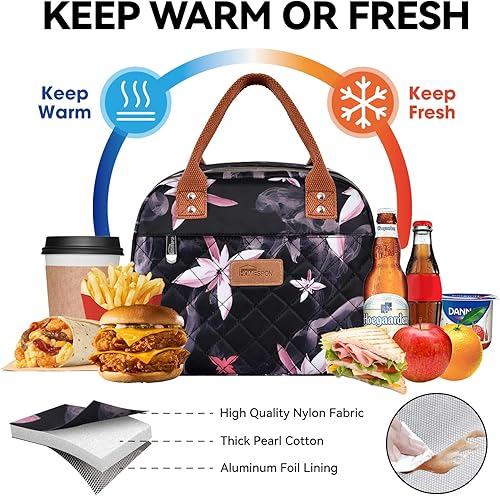 Miniatura 4 de HOMESPON Bolsa de almuerzo aislada para mujeres, hombres y adultos, con bolsillo frontal, lonchera contenedor, bolsa enfriadora para el trabajo,