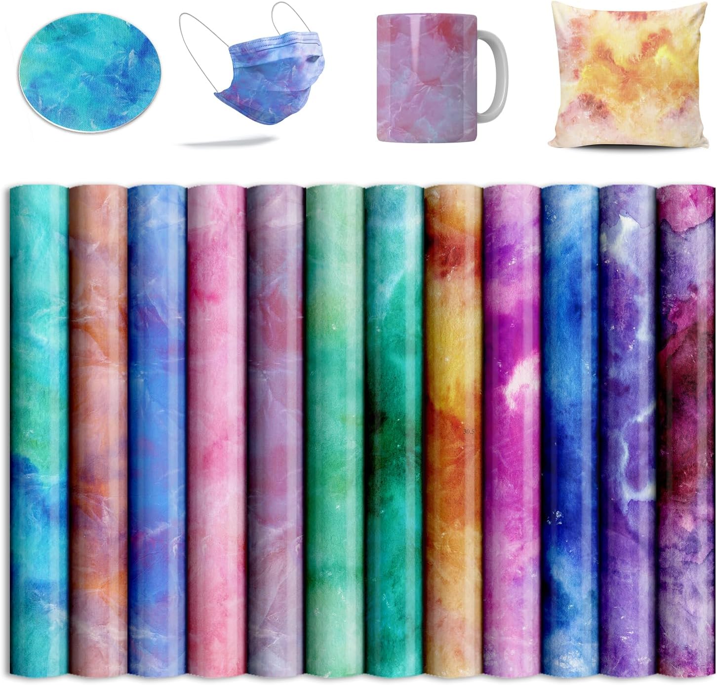Transfer Sheets-Watercolor Marble Sublimation Paper for Blank T-Shirts Cup Coasters Mug,12pcs/Set, 12"x12" Green Blue Purple P