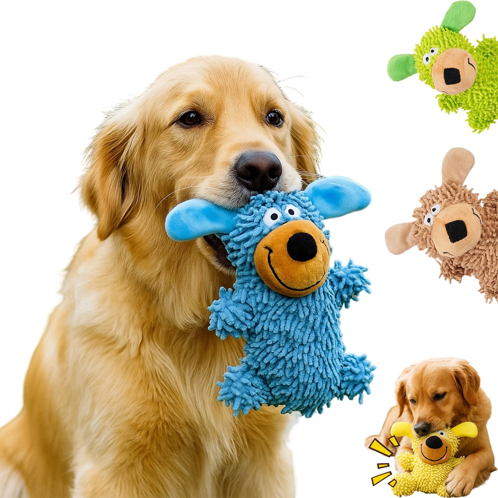 Qosigote Giggling Tooth Cleaning Toy In Dog Colours, Squeaky Dog Toys, Chew Toys for Dogs, Interactive Plush Pet Toy, Cleans Teeth Naturally, Prevents Boredom and Anxiety (blue)