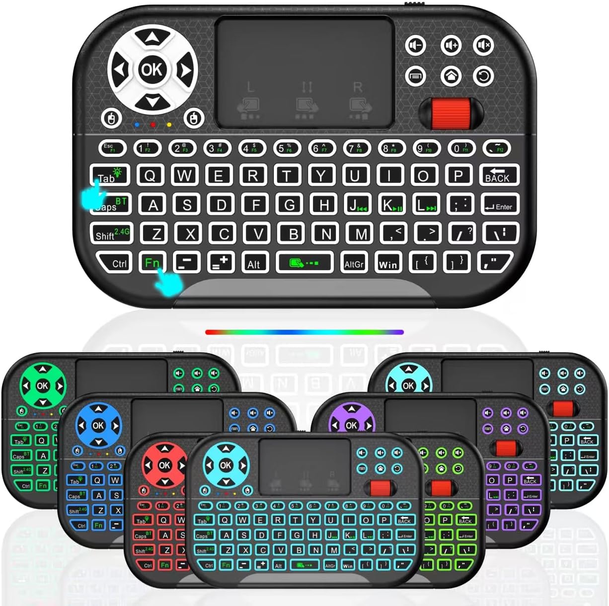 IDEALROYAL M2 Mini Wireless Keyboard with Touchpad Mouse Combo, Portable Bluetooth/2.4Ghz Mini Keyboard with 7 Colors RGB Backlit, Rechargable Battery for Android Box/Smart TV/Pad/PC, HTPC, Tablet
