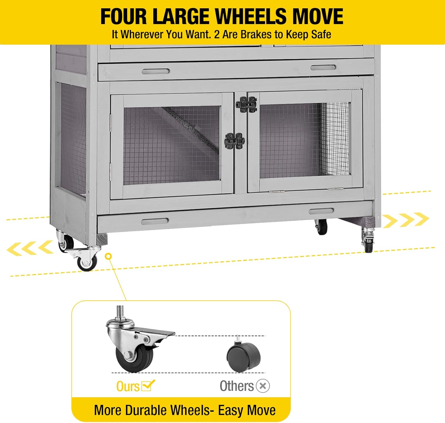 Aivituvin Rabbit Hutch Indoor Bunny Cage Outdoor Guinea Pig House 2 Story Wth 2 Leakproof Trays and 4 Movable Wheels 36" L