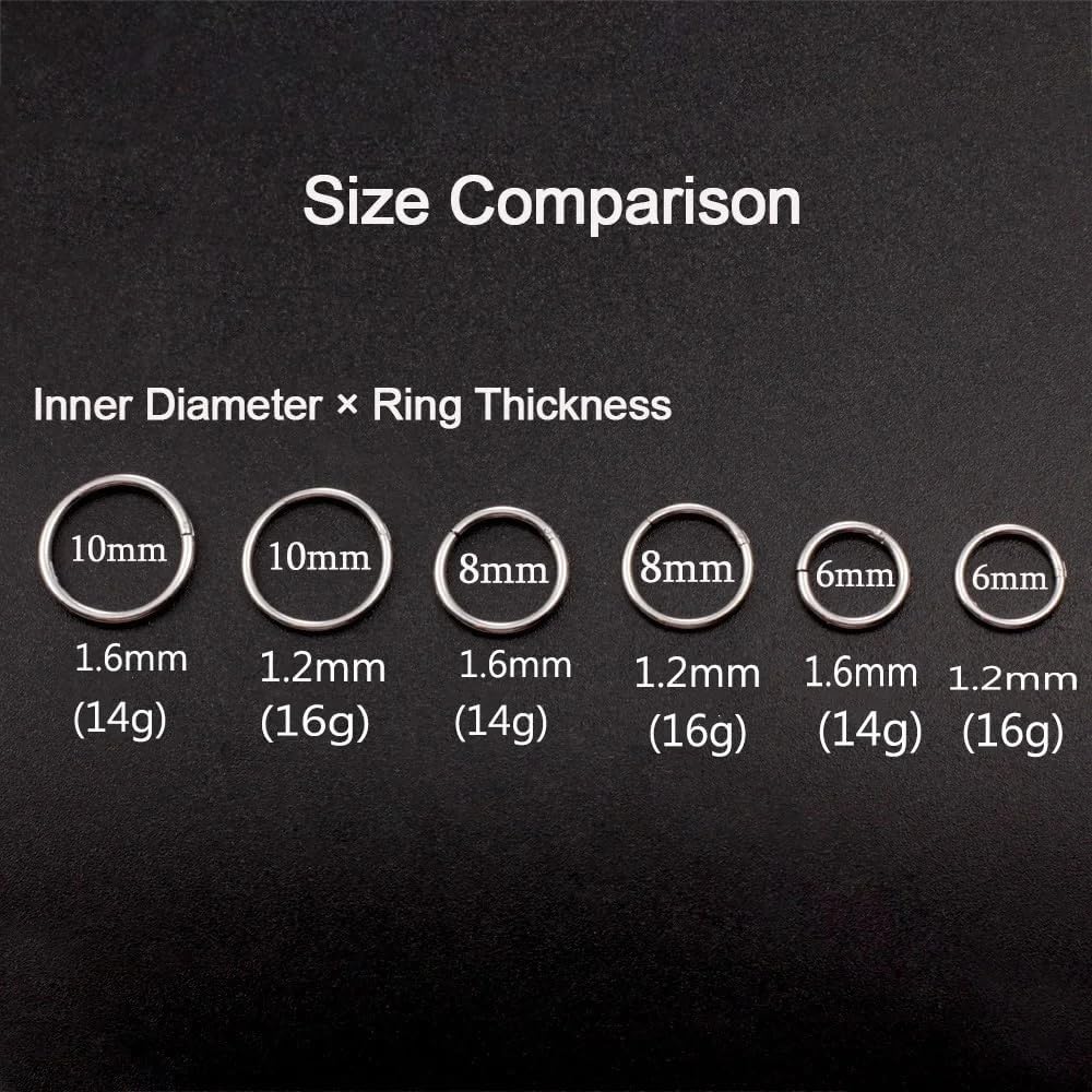 MOQIKAKA16G 18G 20G Surgical Steel Nose Septum Rings Hoops - Stainless Steel Hinged Clicker Segment Nose Rings Hoop Helix Cartilage Daith Tragus Sleeper Earrings, Ear Plugs Tunnels Gauges - Image 6