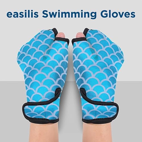 Miniatura 7 de Guantes acuáticos de natación para mujeres y hombres, guantes de agua con resistencia de malla para natación y aeróbic acuático, diseño de escamas