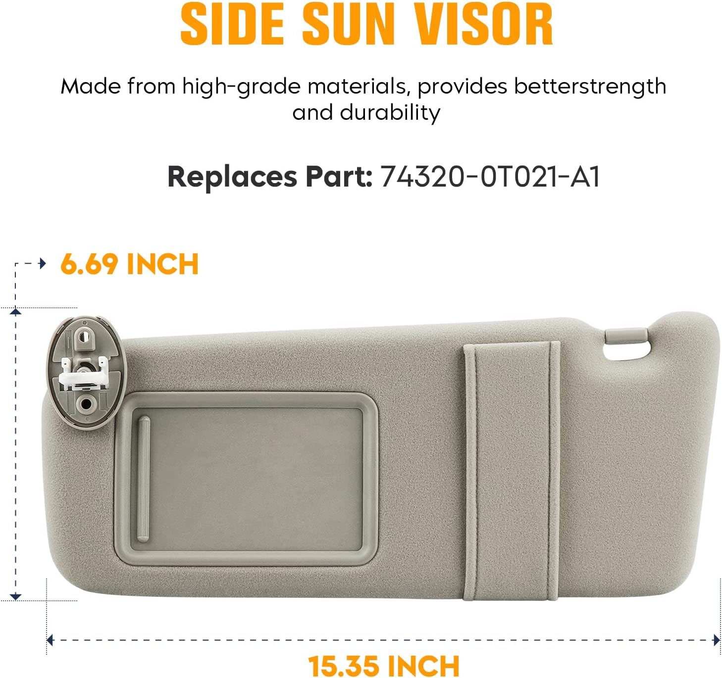 Left Driver Side Sun Visor for Toyota Venza 2009 2010 2011 2012 2013 2014 2015 2016, Replace for 74320-0T021-A1, Beige Left Side Sun Visor with Light