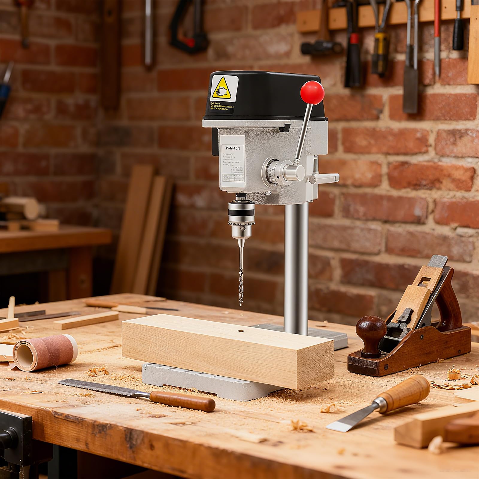 Mini prensa de taladro de mesa, prensa pequeña banco eléctrico, soporte de banco, taladro de madera, taladro de banco de trabajo ajustable de 3 velocidades para taladrar madera, tablero de