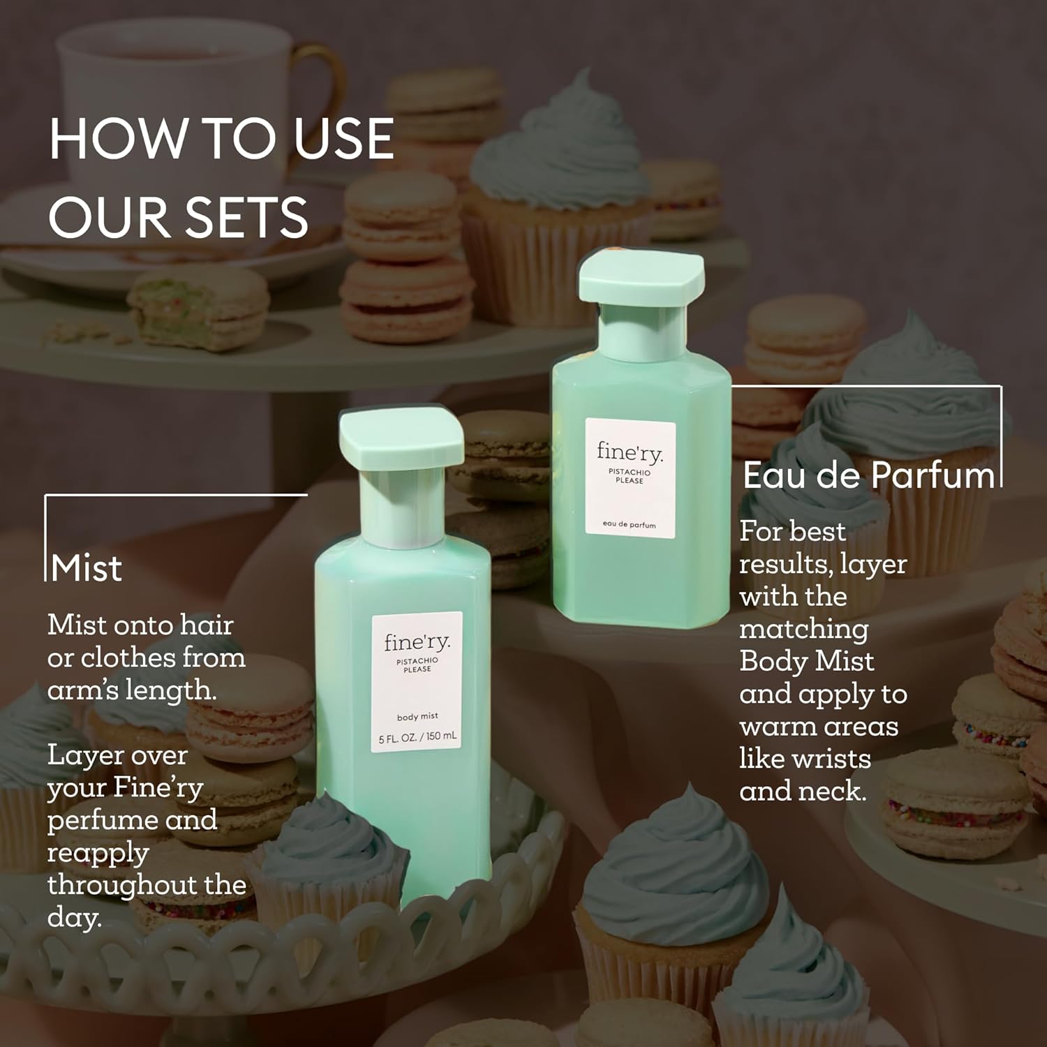 Fine'ry Pistachio Please Eau De Parfum & Body Mist Gift Set | Sweet & Nutty Notes Of Pistachio, Vanilla & Tonka | Fine Mist Spray & Perfume For Women | Fragrance Layering Duo (2oz + 5oz) - Image 4