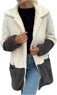 Teddy Fleece Jacket Women's Long Colour Block Fleece Coat Thick Warm Plush Coat Thickened Lining Comfortable Winter Jackets Female Leisure Work Outdoor Jacket