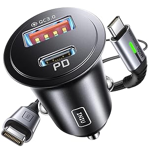 INIU Carica Batteria per Auto, 60W Total Presa Accendisigari USB C PD&QC 3.0 Fast Charge Caricabatterie con (1m) 100W Cavo USB C, Caricatore Auto Compatibile con iPhone 16 15 Pro Max iPad Samsung S25