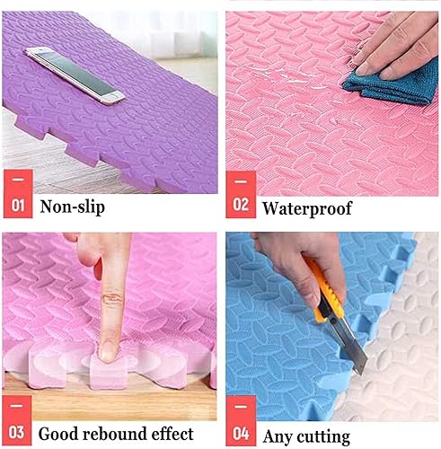 Miniatura 5 de JLCP Tapete de juego de espuma para bebé, 11.8 x 11.8 pulgadas, tapete de juego de espuma para niños, antideslizante, impermeable, entrelazado,