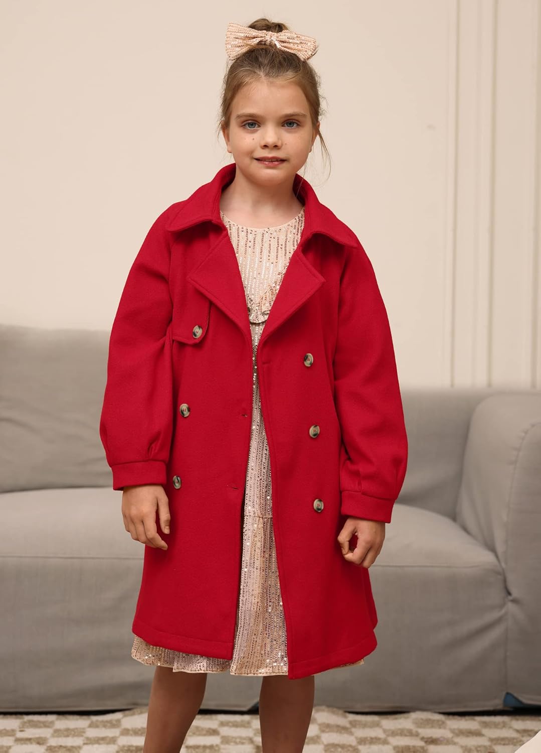 GRACE KARIN Girls Dress Coat Lapel Wool Blend Long Winter Jackets with Pockets Belt 6-14Y - Image 7