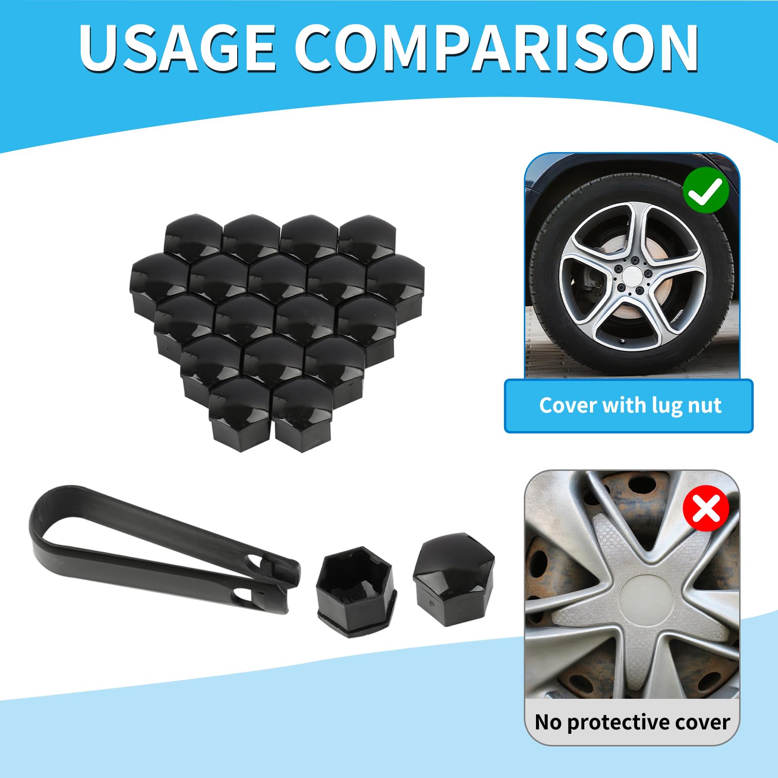 Set Di 20 Copridadi Per Ruote Auto, 17 Mm, In PVC Flessibile Nero, Con Strumento Di Rimozione, Per Auto, Camion, SUV