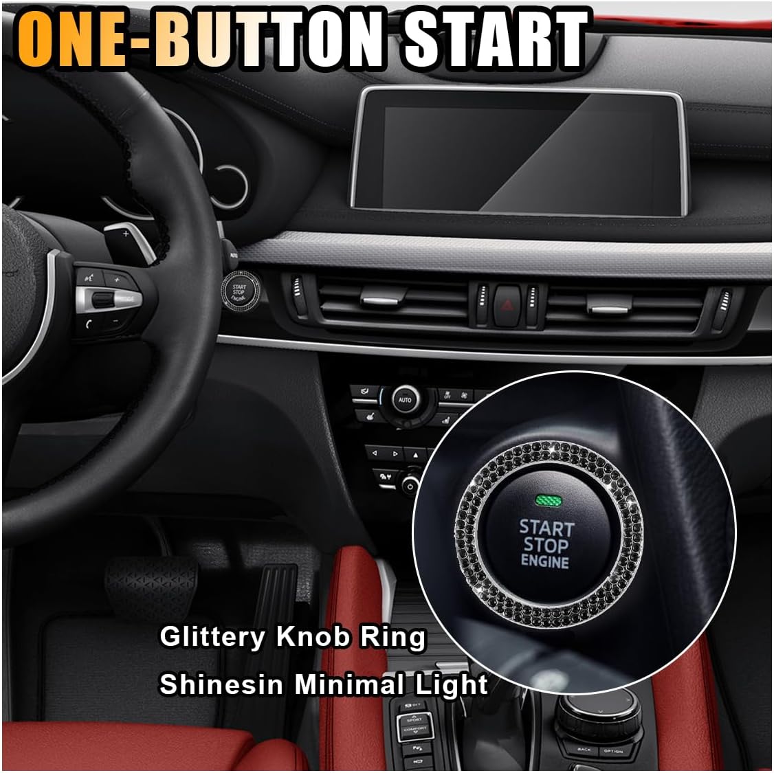 2PCS Car Bling Crystal Rhinestone Engine Start Stop Decals, Ring Start Button Cover Sticker Key Ignition Knob, Bling Car Interior Accessories for Women image 5