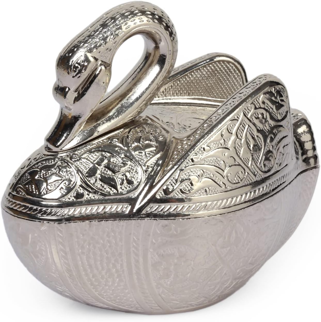 Zamac Turkish Ottoman Inspired Swan-Shaped Sugar Bowl with Lid, 13.4 oz, Silver