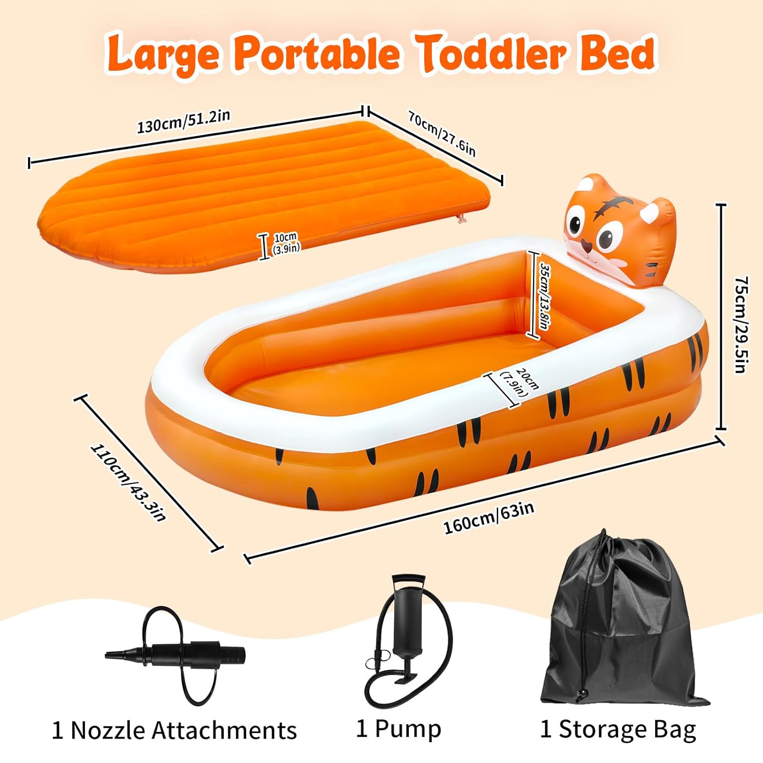 ABCKEY Toddler Portable Inflatable with Hand Pump, Detachable Design, Soft Surface for Camping, Travel, Home Comfort