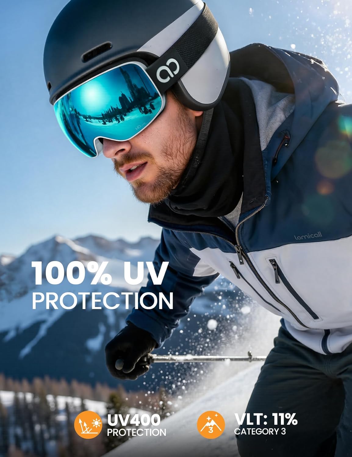 Lamicall Ski Goggles with 3X Anti-Fog - 100% UV Protection, OTG, Gifts for Skiing, Snowboard, Snowmobile, Men, Women - Image 2