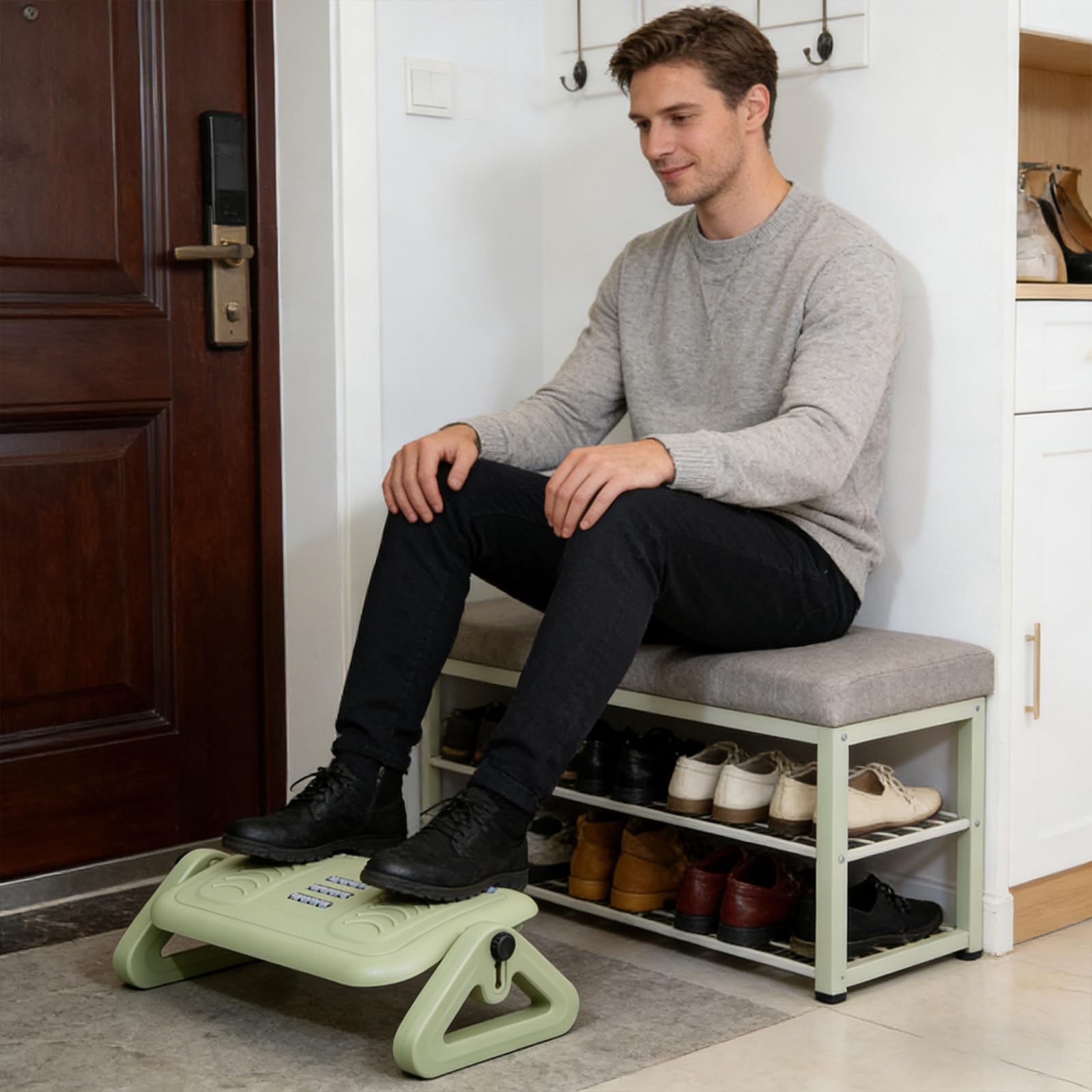 Ergonomische, höhenverstellbare Fußstütze mit Massagerollen für mehr Sitzkomfort Höhenverstellbarer, ergonomischer Fußhocker für individuellen Komfort