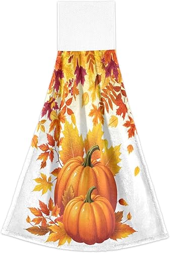Miniatura 2 de Toallas de cocina colgantes de calabazas amarillas otoñales, 2 piezas de hojas de otoño, toallas de mano, toallas de barra de té, toallas para baño,