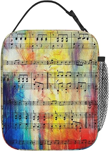 Miniatura 3 de Bolsa de almuerzo impresa con nota musical vintage con bolsillo lateral, bolsa suave aislada, bolsa térmica para picnic de trabajo