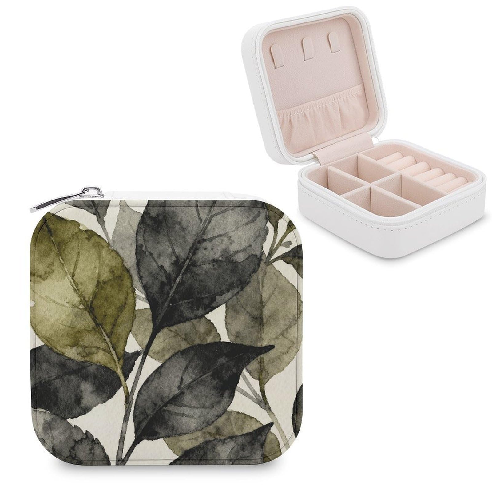 LZQPOEAS Dark Floral Leaf Jewelry Box, PU Patterned Storage Case, Portable Travel Jewelry Organizer Box for Storing Rings, Pendants, Earrings, Necklaces, And Women's Specialized