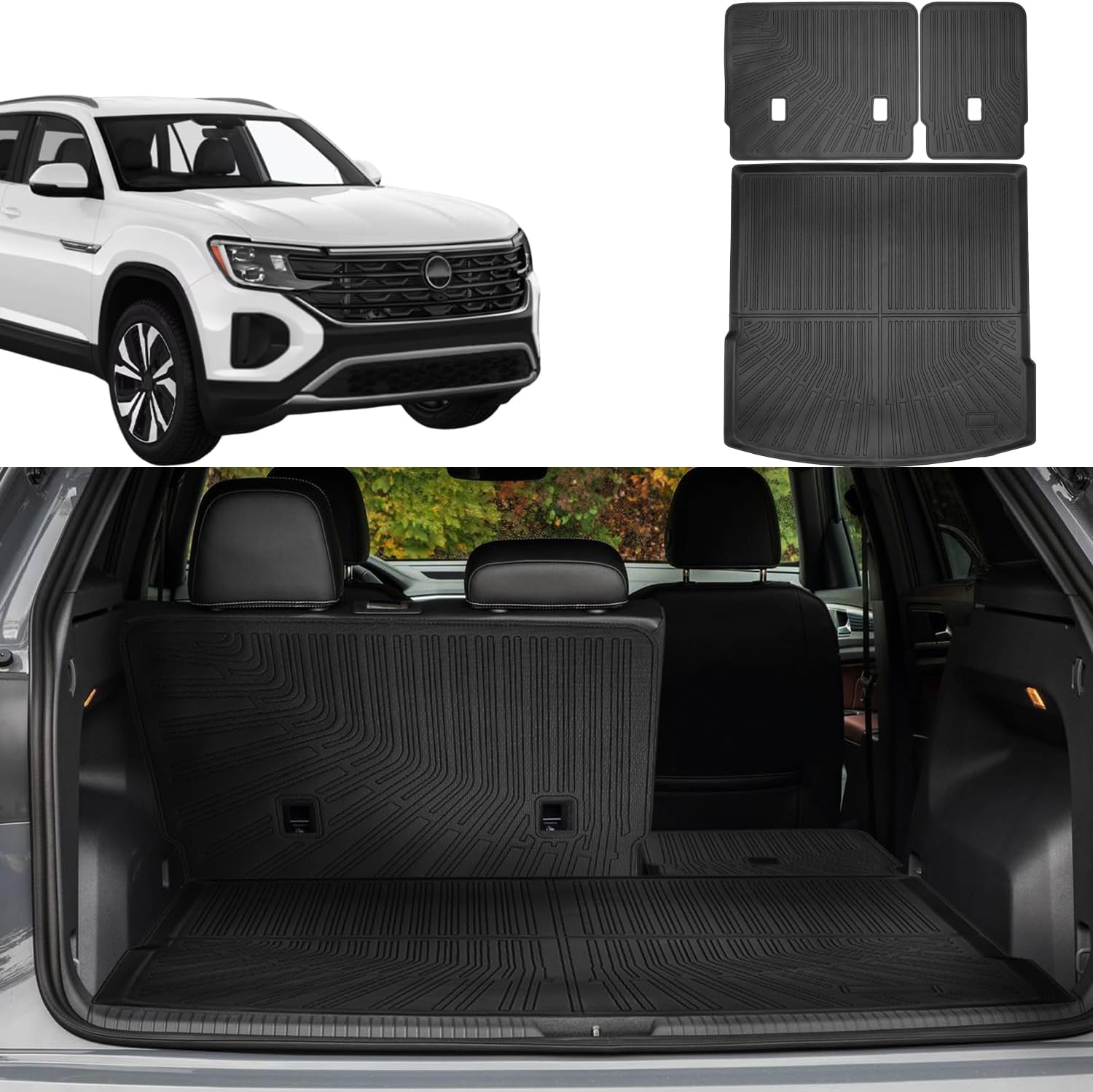 cargo liner for volkswagen vw atlas cross sport (5 passenger models only) 2020-2024 2025 all weather cargo mat, fit tpe anti-slip car seat back protector accessories (with backseat mat)