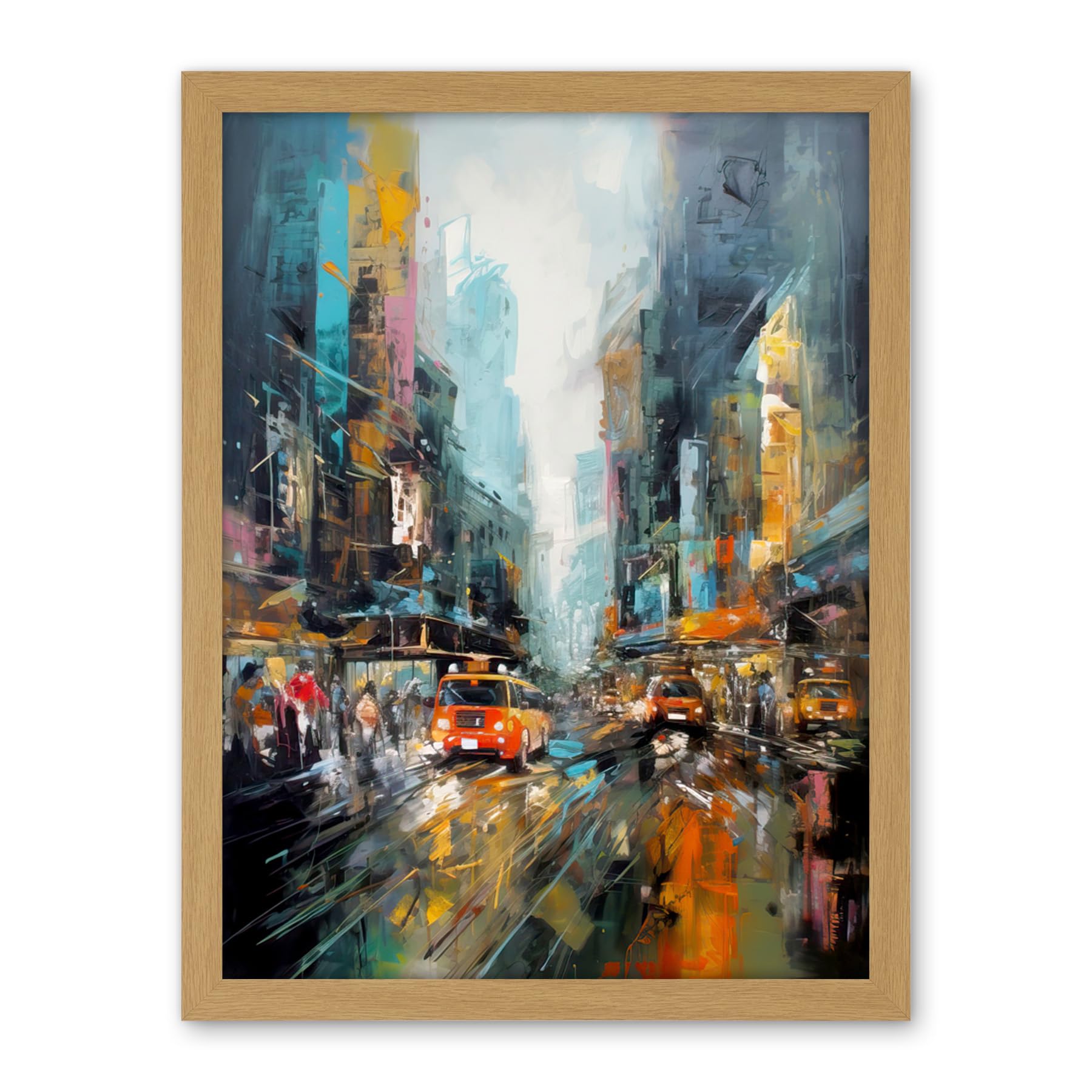 Artery8 New York City Rainy Day Abstract Action Cityscape Artwork Framed Wall Art Print 18X24 Inch