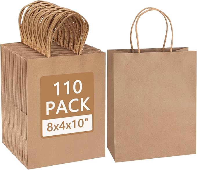 Moretoes 110pcs Paper Gift Bags Brown Paper Bags with