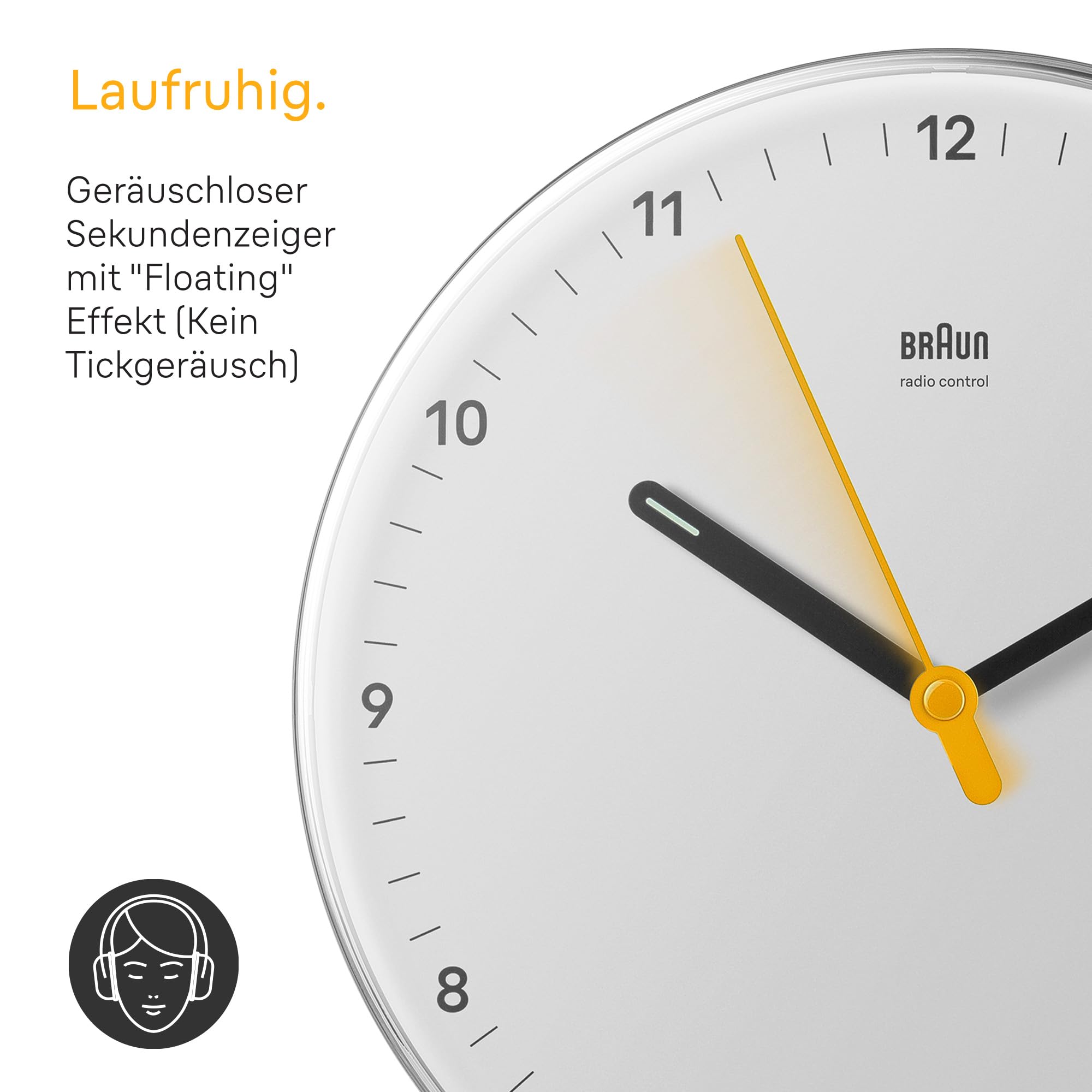Braun Klassische Funk-Wanduhr mitteleuropäische Zeitzone (DCF/GMT+1) mit Schwenkwerk, leicht ablesbar, 23 cm Durchmesser in Weiß, Modell BC26W-DCF.