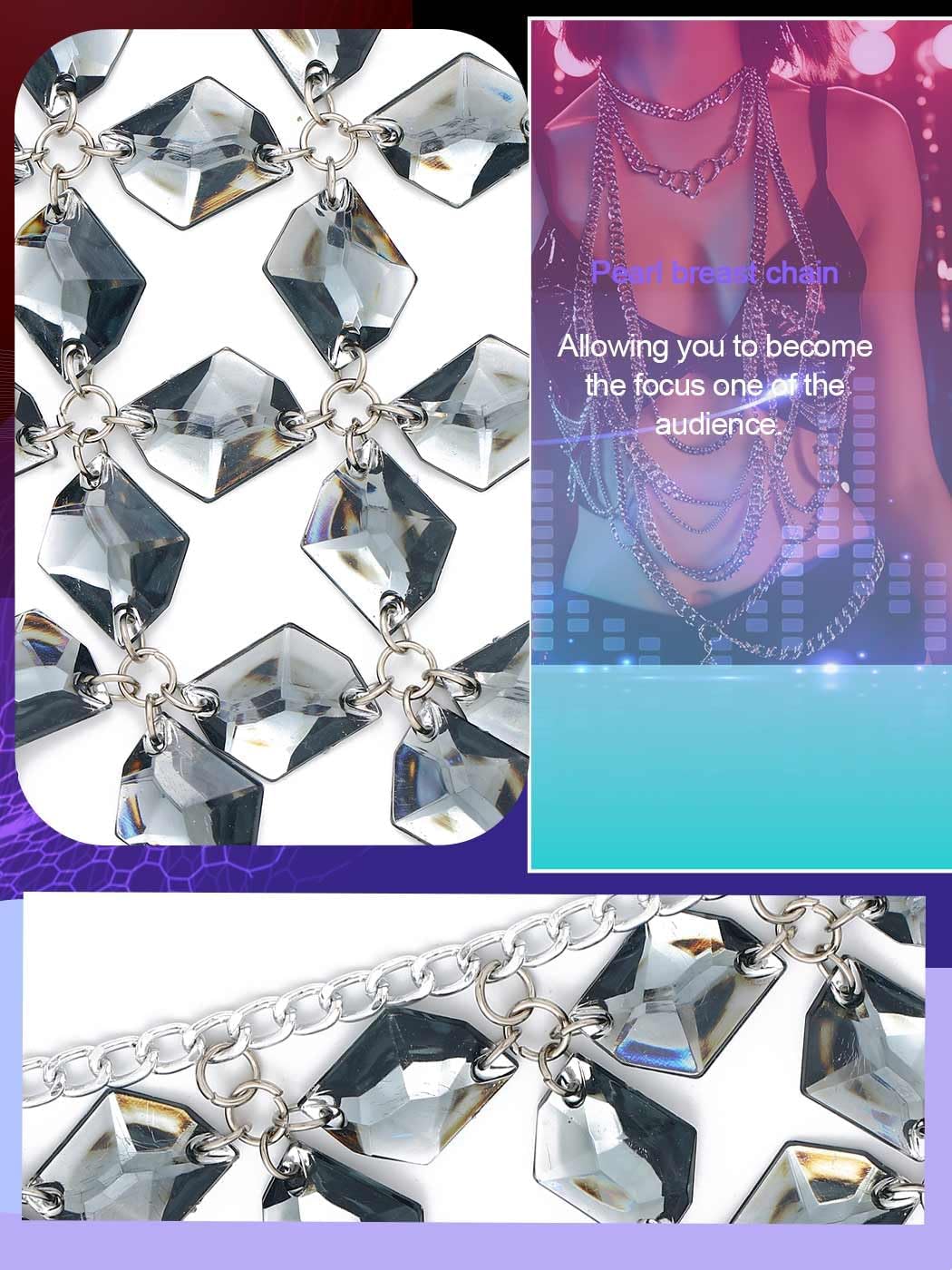 Aukmla Crystal Bra Body Chain Top Silver Rhinestones Halter Crop Tops Beach Bikini Chest Chains Body Jewelry for Women