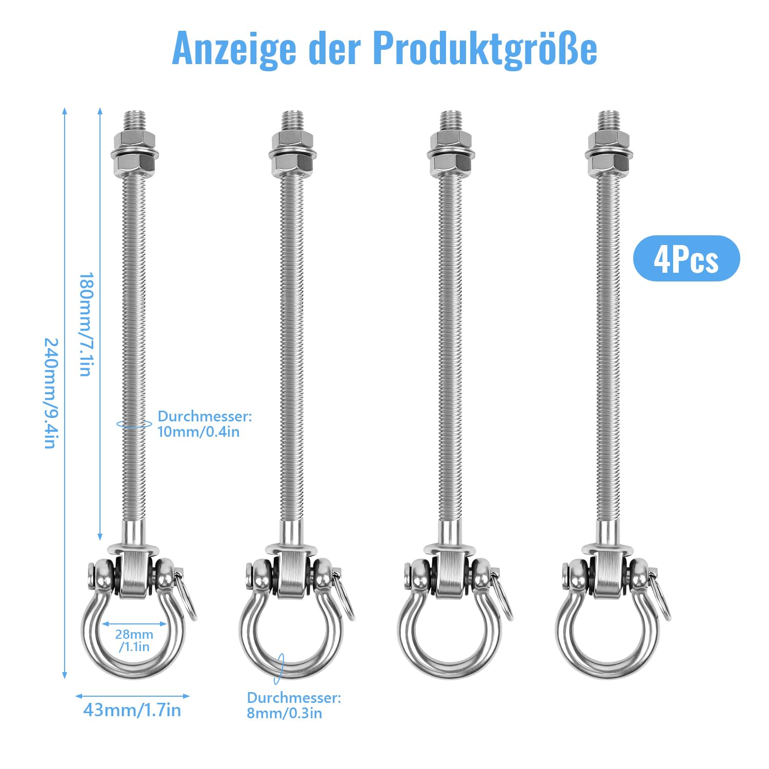 Pernos Soporte Anclaje de Techo Ganchos para Columpio M10 x 180mm Acero Inoxidable Colgador de Hamaca con Rodamiento para Interior Exterior Silla Cuerda Yoga Hamaca Cair Saco Arena Saco de Boxeo