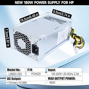 LXun Upgraded L08261-004 180W PCH023 Power Supply Compatible with HP ProDesk G5 Pavilion 590-p0 590-P0097CB PCG003 HK280-85PP L70042-004 L08261-006 901763-001 Entl18 SFF Power Supply