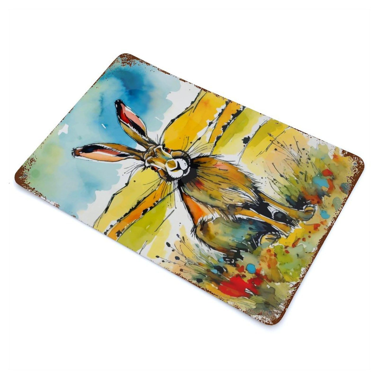 Watercolor Hare in Field Retro Metal Sign 11.8"x7.9", for Office, Studio And Wall Decor, Industrial Home Decor
