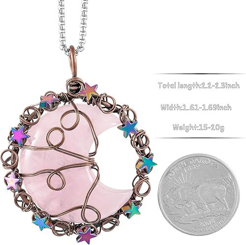 Miniatura 2 de TUMBEELLUWA Collar de cristal con estrella de luna creciente para mujeres y hombres, piedra curativa de reiki, colgante envuelto en alambre de cobre