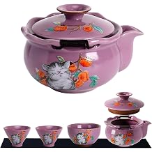 Mini Tea Cups,Cute Lucky Cat Cups,Small Tea Mugs,Porcelain Gongfu Tea set with 3 in 1,Tea Sets for Adults,Ceramic Tea Infuser Cup for Loose Leaf for Tea Lovers/Birthday Ru Kiln Purple