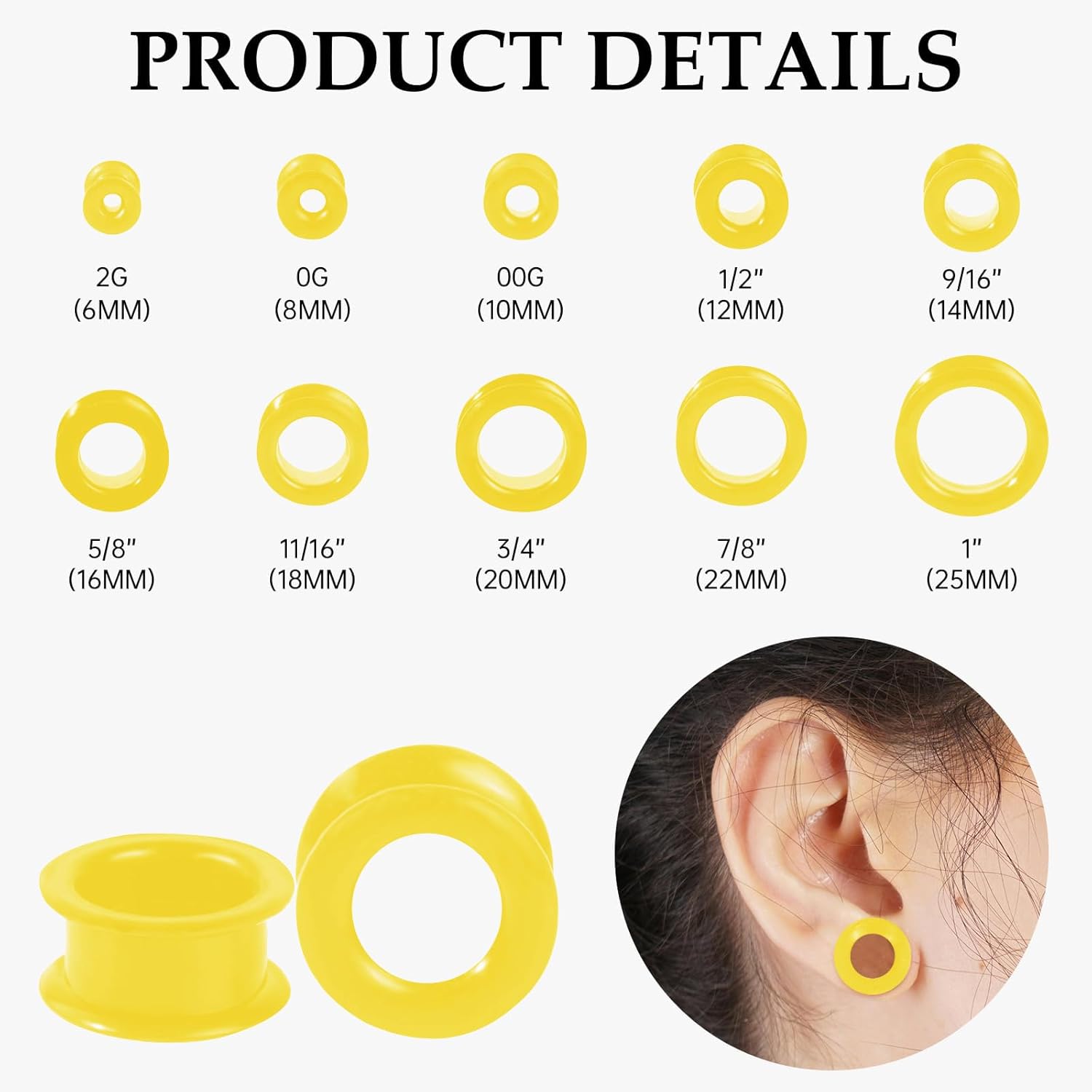20Pcs Silicone Ear Gauges 2G-25mm Flexible Ear Tunnels Gauges Soft Expander Stretching Ear Plugs Tunnels Black Earring Piercings Jewelry for Men Women - Image 2