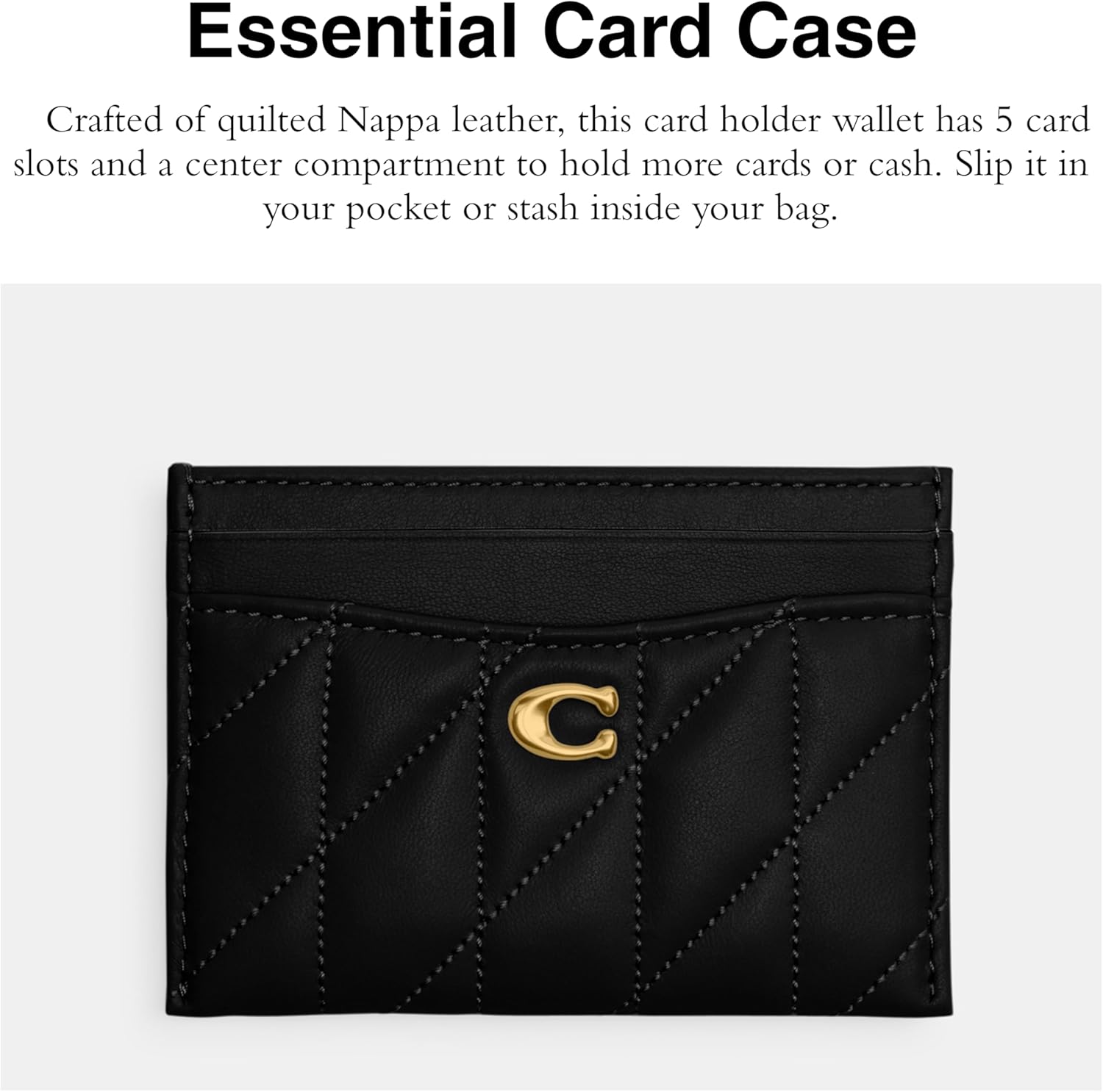 Coach Womens Card Case with Pillow Quilting, Black, OS