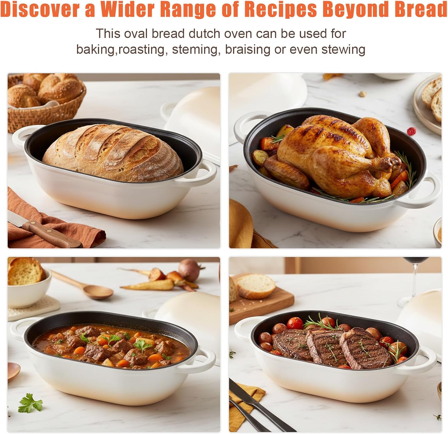 Enameled Cast Iron Oval Dutch Oven for Sourdough Bread Baking, Loaf Cast Iron Dutch Oven for Homemade Bread Baking, 5 QT Sourdough Loaf Pan with Lid (Gradient Caramel)