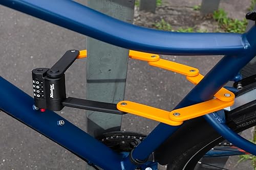 Miniatura 7 de Master Lock Cerradura plegable para bicicleta con eslabones de acero endurecido naranja, cerradura de bicicleta antirrobo resistente con combinación
