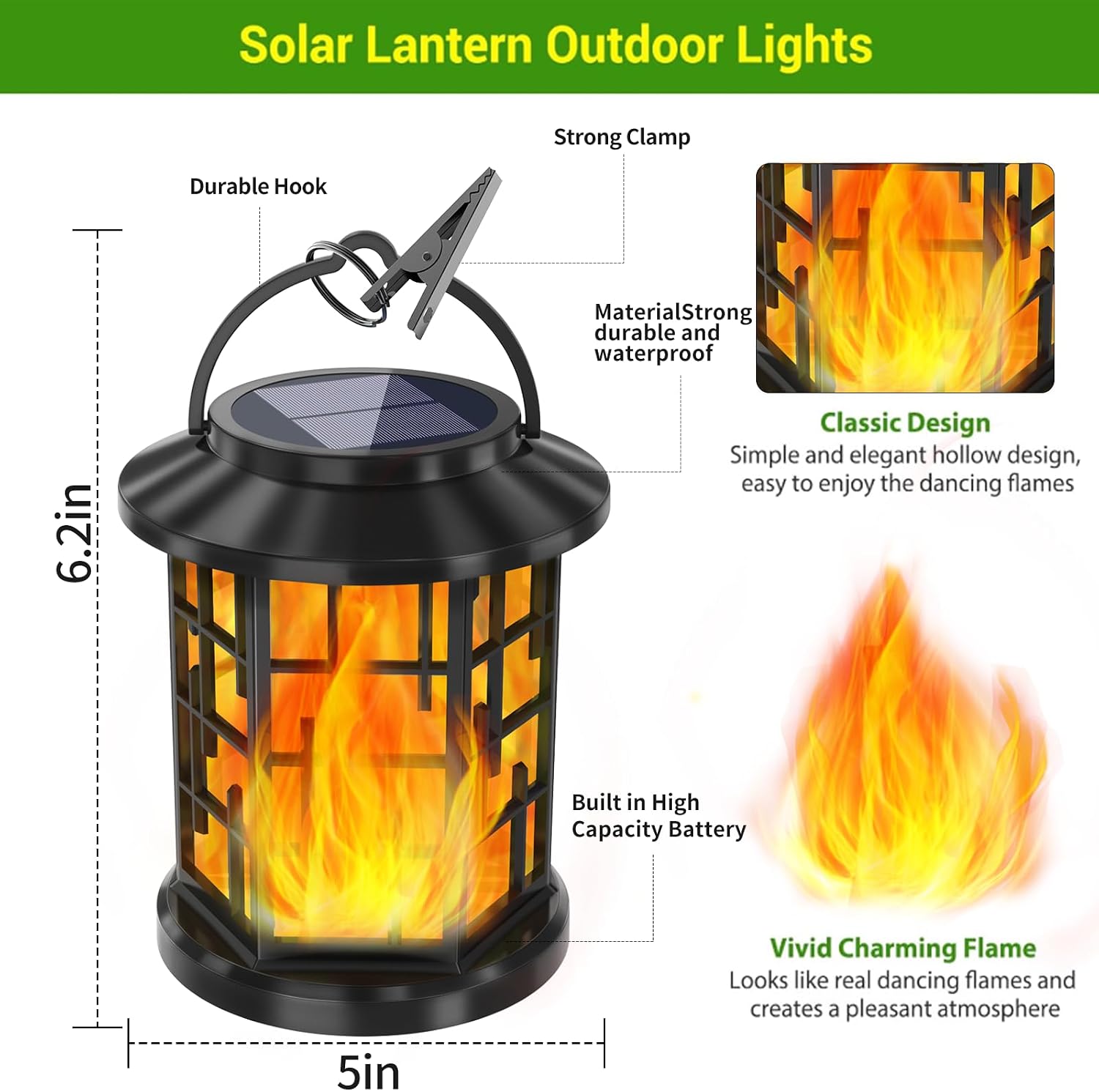 Solar Lanterns Outdoor Waterproof,Upgraded Flickering Flame Solar Lanterns Lights, Hanging Solar Lanterns Lights, Solar Powered Lanterns Decorative for Garden Yard Pathway, 2 Pack
