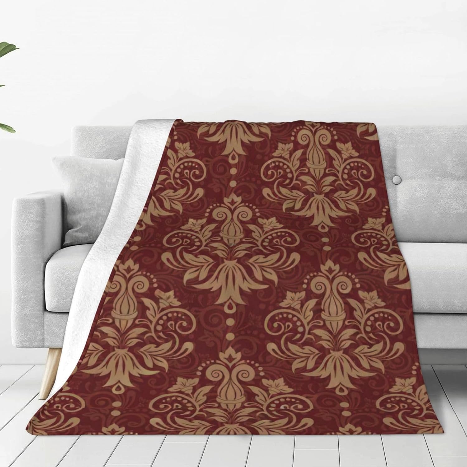 Lukiyys Vintage Victorian Damask Maroon Gold Floral