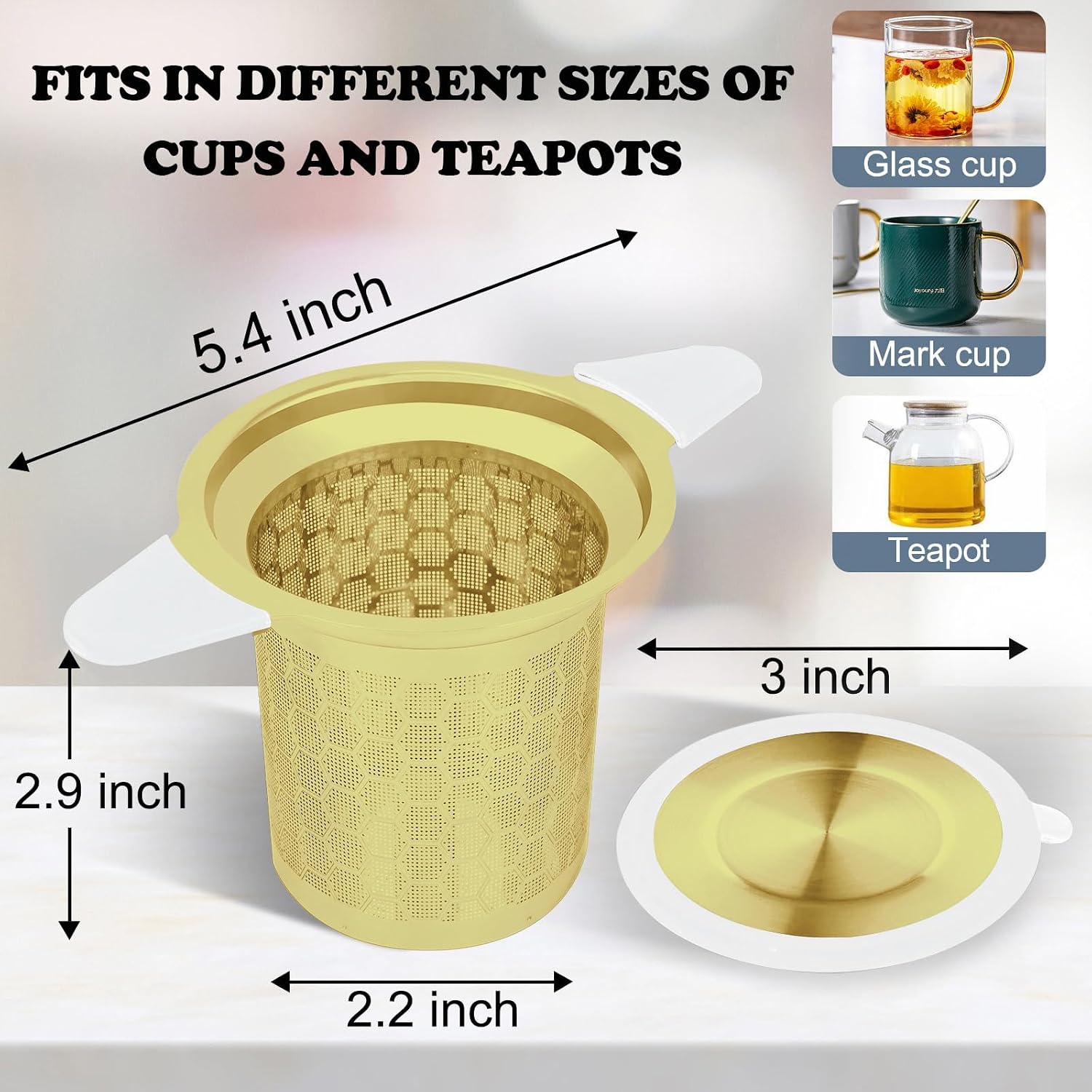 Tea Infuser for Loose Leaf Tea, 304 Stainless Steel Strainer Basket Gold
