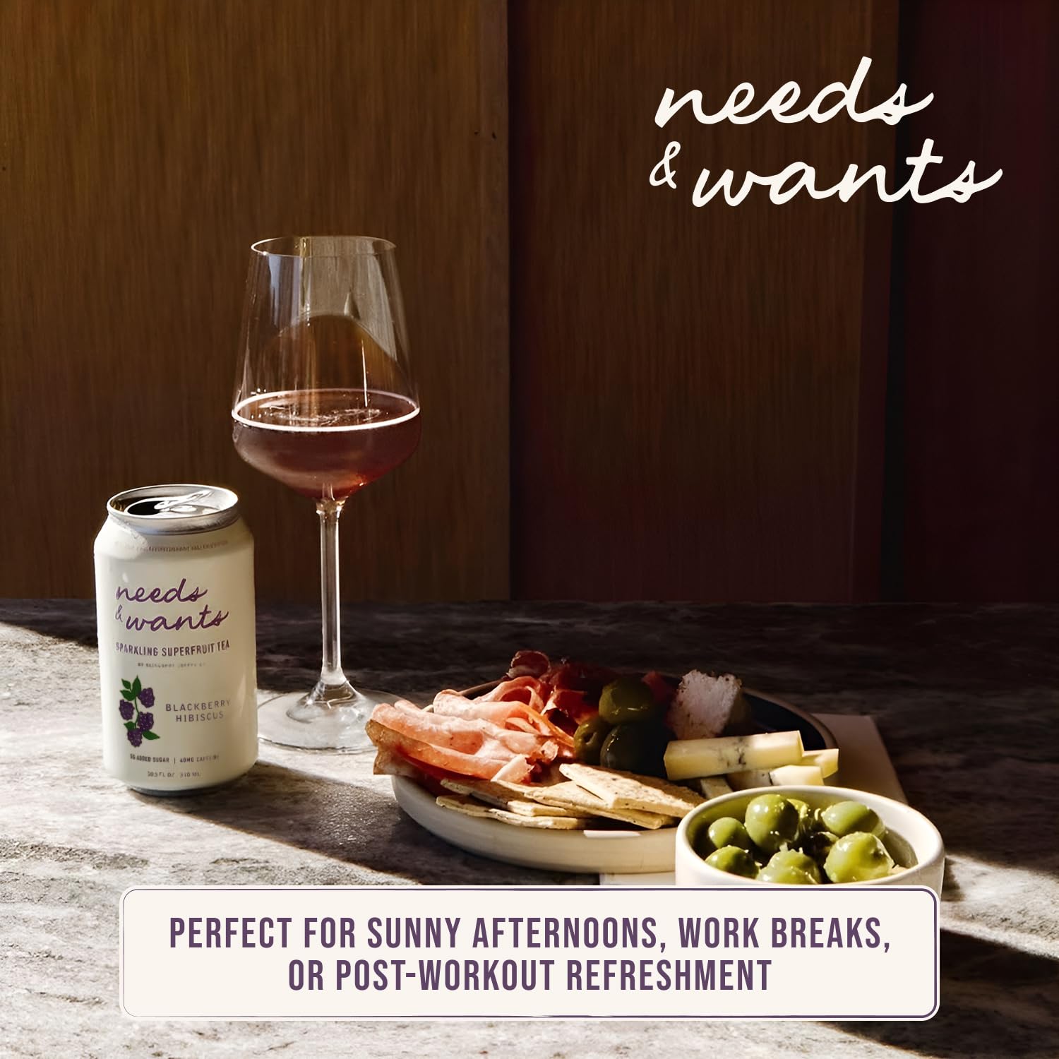 Needs & Wants Sparkling Tea - Blackberry Hibiscus, 10.5oz Cans (12 Pack) | Organic Superfruit Tea with Cascara, Blackberry Juice & Hibiscus, Lightly Sweet with Notes of Vanilla & Cinnamon