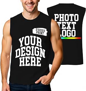 Custom Sleeveless Shirt for Men with Crewneck Design Your Picture Logo Text Mens Tank Tops Personalized Gifts for Dad