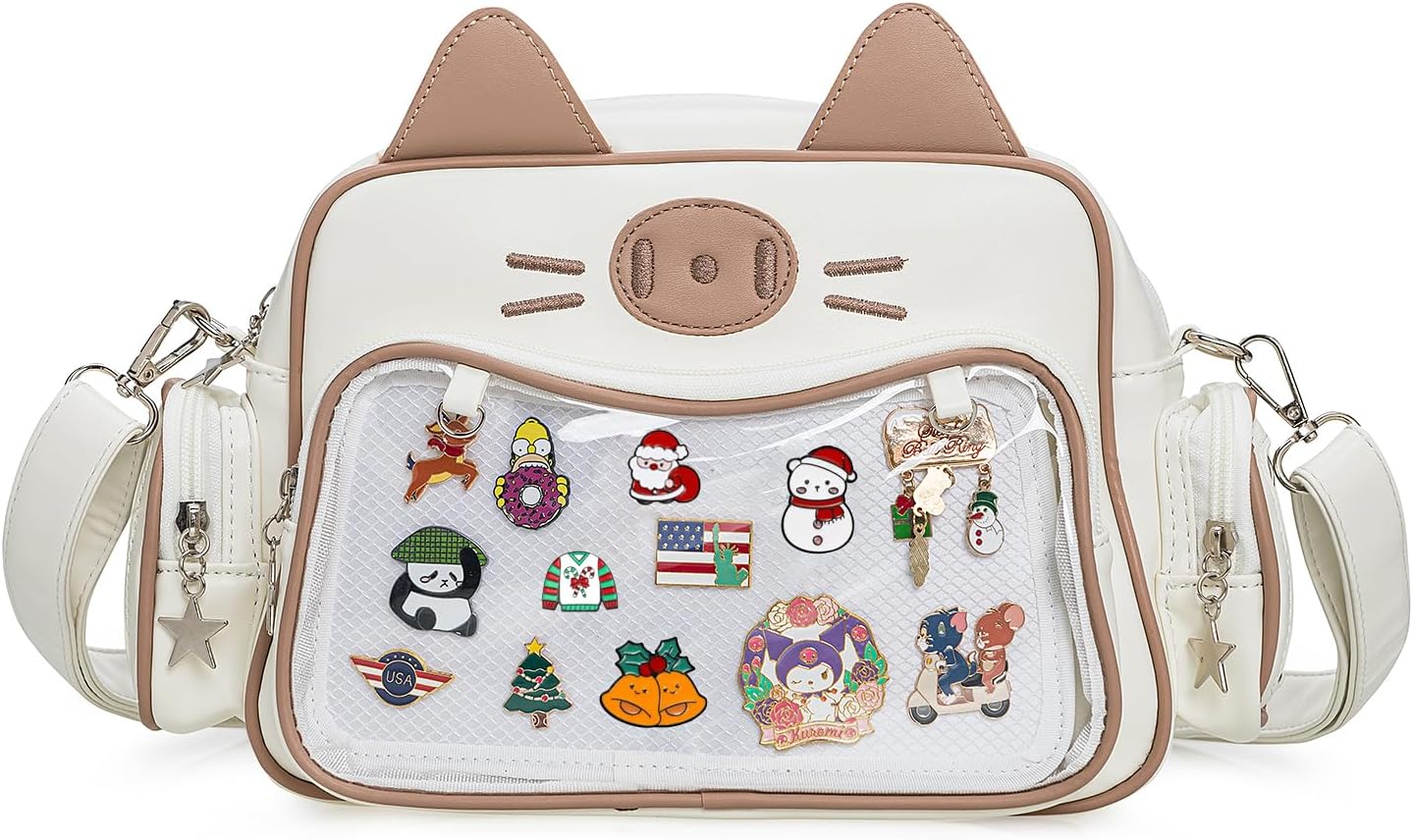 ZAROXOXS Kawaii Ita Bag Crossbody Bag Cute White Cat Backpack Girls Shoulder Bags Pin Display with Insert