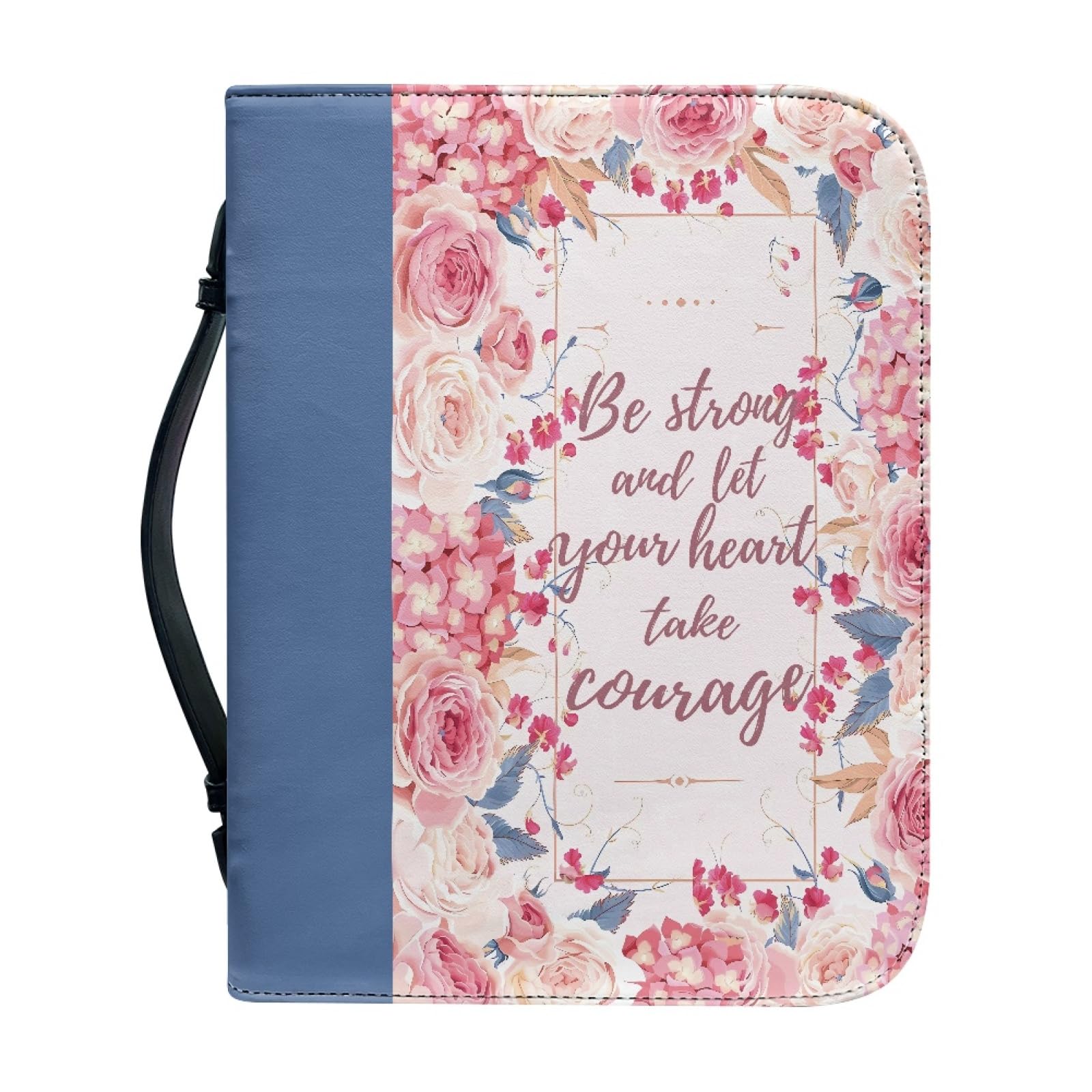Dajingkj Bible Cover With Zipper Large Leather Personalized Bible Bag Women Men Bag Bible Book Church Handbags, Pink (pink flowers), Medium — image 1