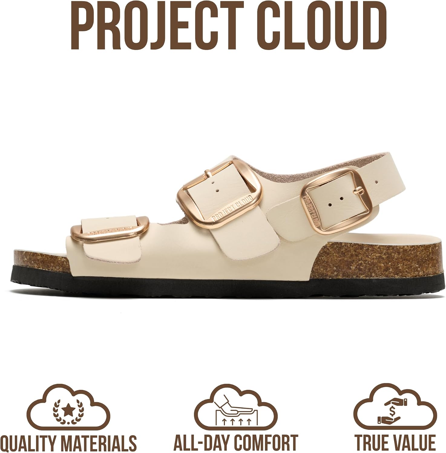 Project Cloud 100% Genuine Leather Beach Sandals for Women 2026 with Lightweight & Comfortable Slides for Women - Non Slip with Memory Foam Slingback Womens Sandals 2026 (Garda)
